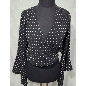 Rue21 Y2K Crop Top Cross Over Polk Dot with Long Bell Sleeves - Women's Medium